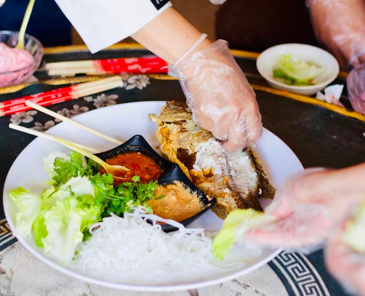 Grilled fish with local dipping sauces from Yunnan.